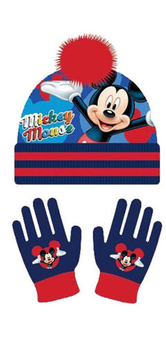 Picture of MICKEY MOUSE HAT AND GLOVES SET BLUE/RED STRIPED